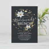 White Gold Floral Wreath Wedding Bridesmaid Brunch Einladung (Stehend Vorderseite)