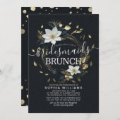 White Gold Floral Wreath Wedding Bridesmaid Brunch Einladung (Vorne/Hinten)