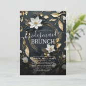 White Gold Floral Wreath Wedding Bridesmaid Brunch Einladung (Stehend Vorderseite)
