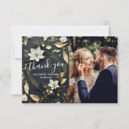 White Gold Floral Wreath Wedding Foto Vielen Dank Dankeskarte