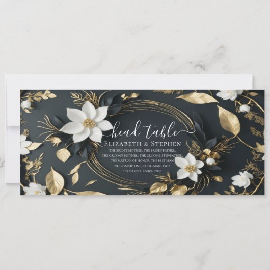 White Gold Floral Wreath Wedding Head Table Sign (Rückseite)