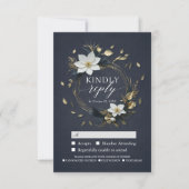 White Gold Floral Wreath Wedding RSVP Kindly Antwo Karte (Vorderseite)