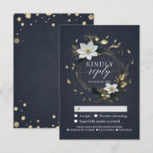 White Gold Floral Wreath Wedding RSVP Kindly Antwo Karte (Vorne/Hinten)