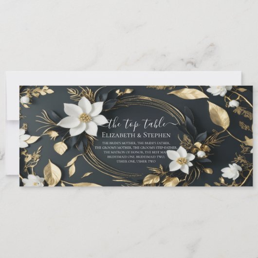 White Gold Floral Wreath Wedding Top Table Sign (Rückseite)