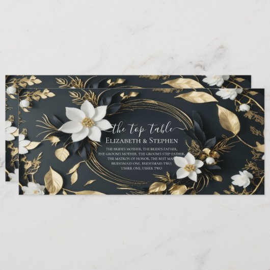 White Gold Floral Wreath Wedding Top Table Sign (Vorne/Hinten)