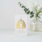 White & Gold Foil Bodhi Leaf Yoga Meditation Pose Visitenkarte (Stehend Vorderseite)