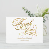 White Gold Foil Calligraphy Formal Thank You Card Dankeskarte (Stehend Vorderseite)