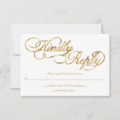 White & Gold Foil Calligraphy Formal Wedding RSVP Karte (Vorderseite)