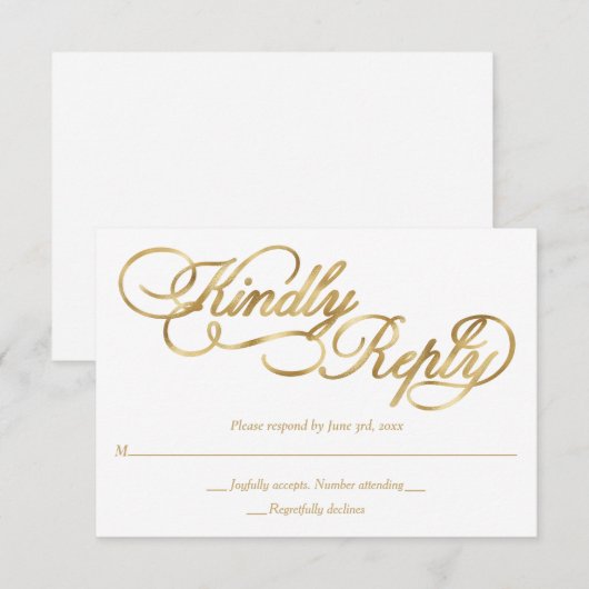 White & Gold Foil Calligraphy Formal Wedding RSVP Karte (Vorne/Hinten)