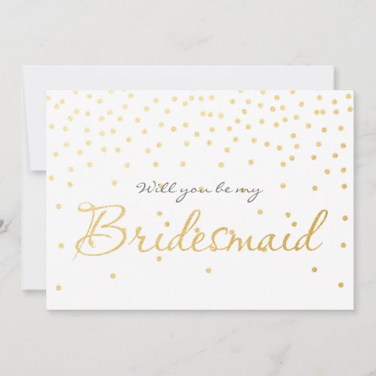White & Gold Foil Confetti Dots BRIDESMAID CARD Einladung (Vorderseite)