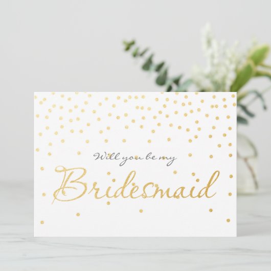White & Gold Foil Confetti Dots BRIDESMAID CARD Einladung (Stehend Vorderseite)