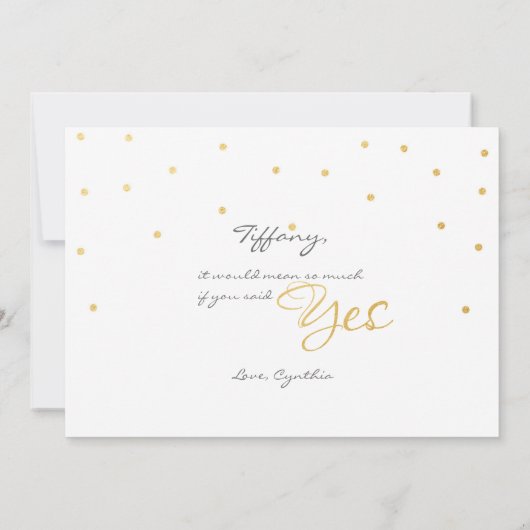 White & Gold Foil Confetti Dots BRIDESMAID CARD Einladung (Rückseite)