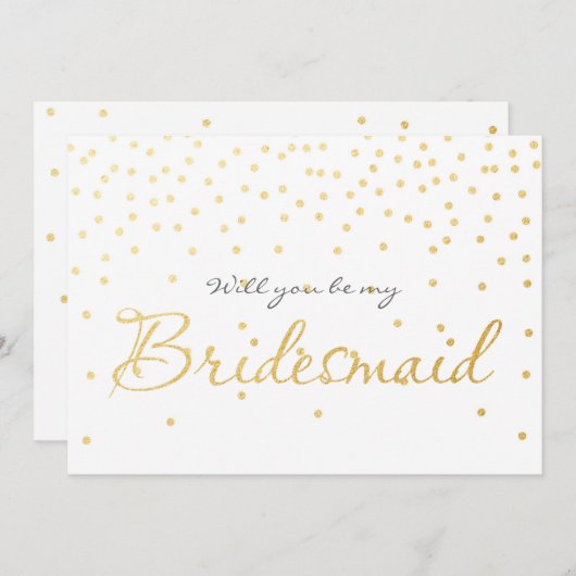 White & Gold Foil Confetti Dots BRIDESMAID CARD Einladung (Vorne/Hinten)