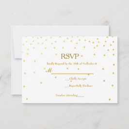 White & Gold Foil Confetti Dots Wedding RSVP Card Karte
