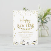 White & Gold Foil Confetti Silvester Party Einladung (Stehend Vorderseite)