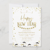 White & Gold Foil Confetti Silvester Party Einladung (Vorderseite)