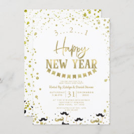 White & Gold Foil Confetti Silvester Party Einladung