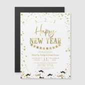 White & Gold Foil Confetti Silvester Party Magnetkarte (Vorne/Hinten)