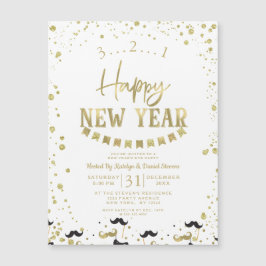 White & Gold Foil Confetti Silvester Party Magnetkarte