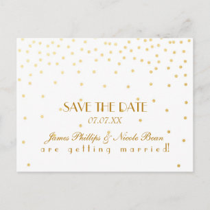 White & Gold Foil Dots Save the Date Postcard Ankündigungspostkarte
