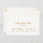 White & Gold Foil Dots Save the Date Postcard Ankündigungspostkarte (Vorne/Hinten)
