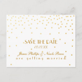 White & Gold Foil Dots Save the Date Postcard Ankündigungspostkarte