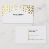 White Gold Foil Glam Confetti Dots Business Card Visitenkarte (Vorne/Hinten)