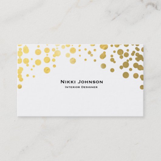 White Gold Foil Glam Confetti Dots Business Card Visitenkarte (Vorderseite)