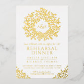 White gold foil monogram rehearsal dinner folieneinladung (Vorderseite)