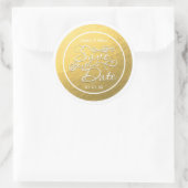 White & Gold Foil SAVE THE DATE Hochzeitsticker Runder Aufkleber (Tasche)