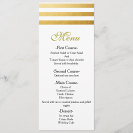 White & Gold Foil Streifen Elegantes Hochzeitsmenü Menükarte