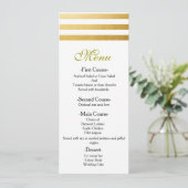 White & Gold Foil Streifen Elegantes Hochzeitsmenü Menükarte (Stehend Vorderseite)