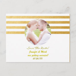 White & Gold Foil Streifen Rett Date FOTO Postkart Ankündigungspostkarte