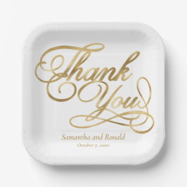 White & Gold Foil Thank You Calligraphy Wedding Pappteller