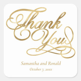 White & Gold Foil Thank You Calligraphy Wedding Quadratischer Aufkleber