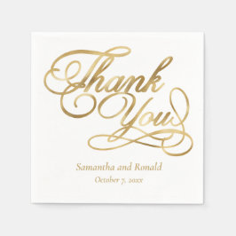 White & Gold Foil Thank You Calligraphy Wedding Serviette