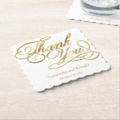 White & Gold Foil Thank You Calligraphy Wedding Untersetzer (angewinkelt)