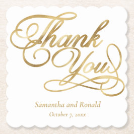 White & Gold Foil Thank You Calligraphy Wedding Untersetzer