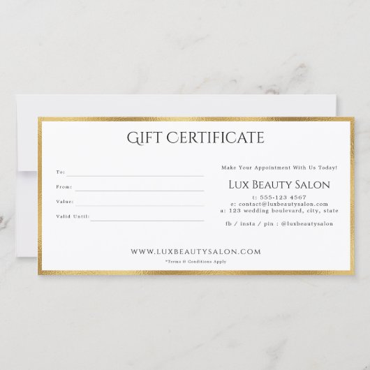 White Gold Foil Vintage Wirbel Geschenkgutschein (Rückseite)