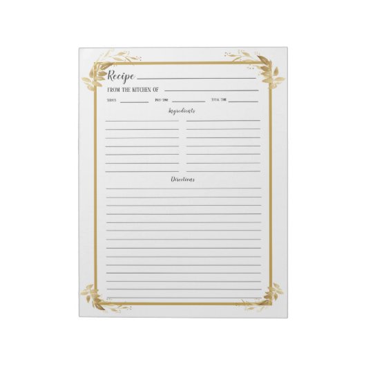 White Gold Foliage Rezept Binder Notepad Notizblock (Rotiert)