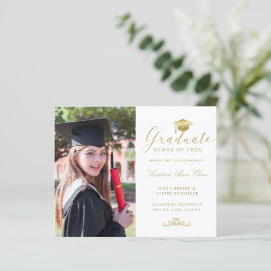 White Gold Formal Script Foto Abschluss (Stehend Vorderseite)