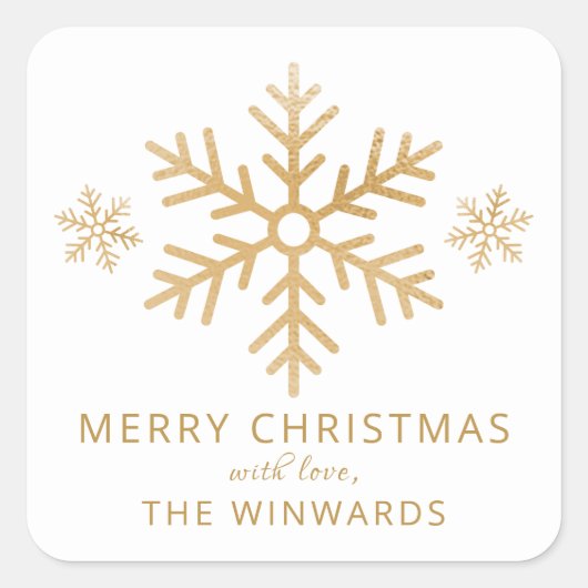 White & Gold Fossil Weihnachten Schneeflocke Quadratischer Aufkleber (Vorderseite)