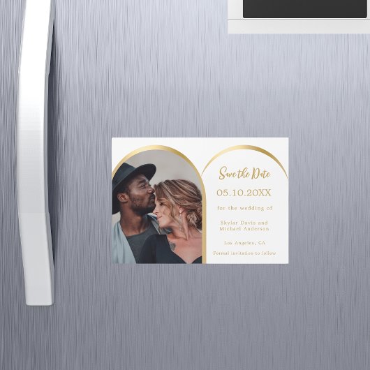 White Gold Foto Bogen Hochzeit Speichern Sie die D Magneteinladung