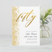 White Gold Geometric Glitzer Elegant 50. Geburtsta Einladung (Stehend Vorderseite)