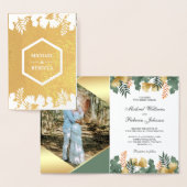 White Gold Geometric Tropical Foto Wedding Folienkarte (Anzeige)