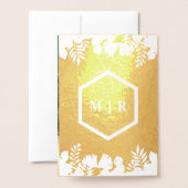 White Gold Geometric Tropical Foto Wedding Folienkarte (Rückseite mit Umschlag)