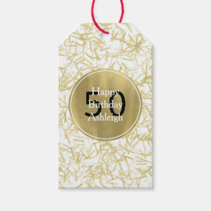 White Gold Glam Confetti 50. Geburtstag Geschenkanhänger