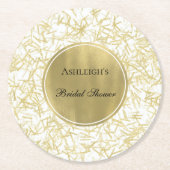 White Gold Glam Confetti Brautparty Runder Pappuntersetzer (Vorderseite)