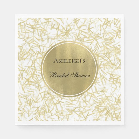 White Gold Glam Confetti Brautparty Serviette (Vorderseite)