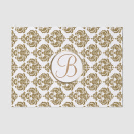 White Gold Glam Damask Monogram Letter Initial Seidenpapier